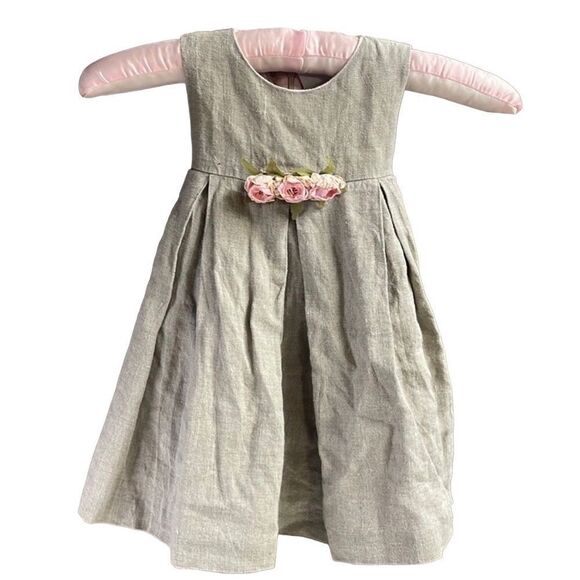 Cottontail Originals Girls Linen Vintage Dress Sz 18mths Gray Pink Attached Slip - Picture 3 of 7